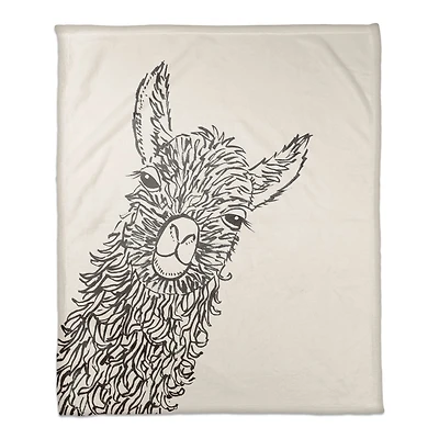 50" x 60" Sketch Llama Sweet Cheeks Coral Fleece Blanket