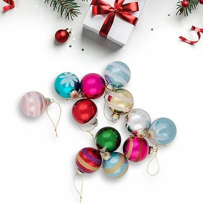 12ct. 2.5" Frosted & Glittered Multicolor Glass Ball Ornaments