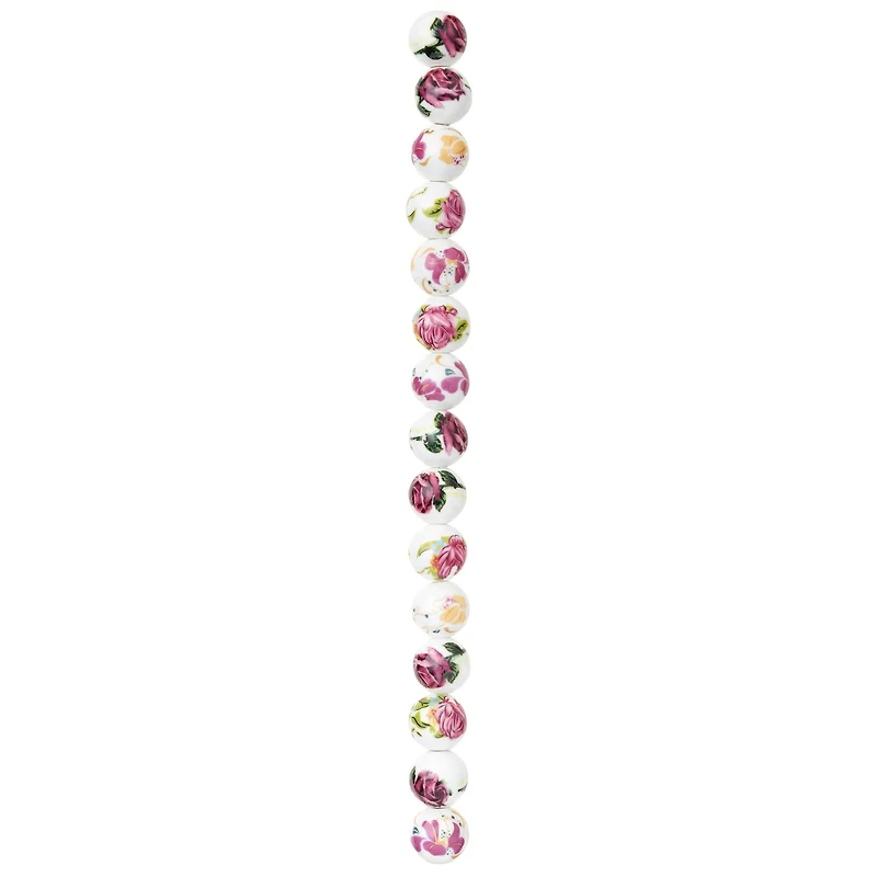 Ceramic Floral Round Beads, 12mm by Bead Landing™