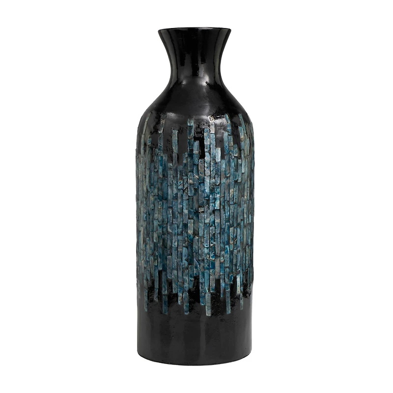 20" Black Capiz Shell Handmade Vase with Blue Ombre Design