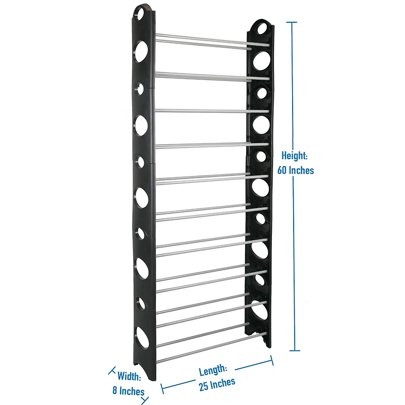 Simplify Black 30 Pair Stackable Shoe Rack