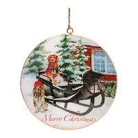 6" Metal Dogs in Sleigh Disc Ornaments, 6ct.