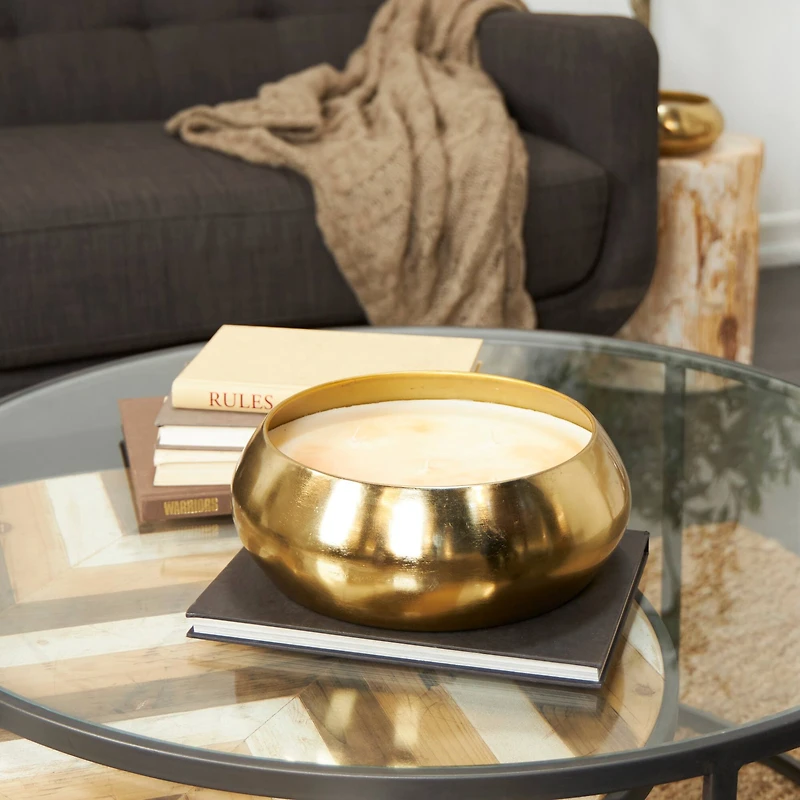 125oz. Jasmine Scented White 5 Wick Candle in Gold Bowl