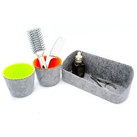Welaxy Felt 3 Piece Gray Tray with Orange & Green Cups Desktop Organizer Set
