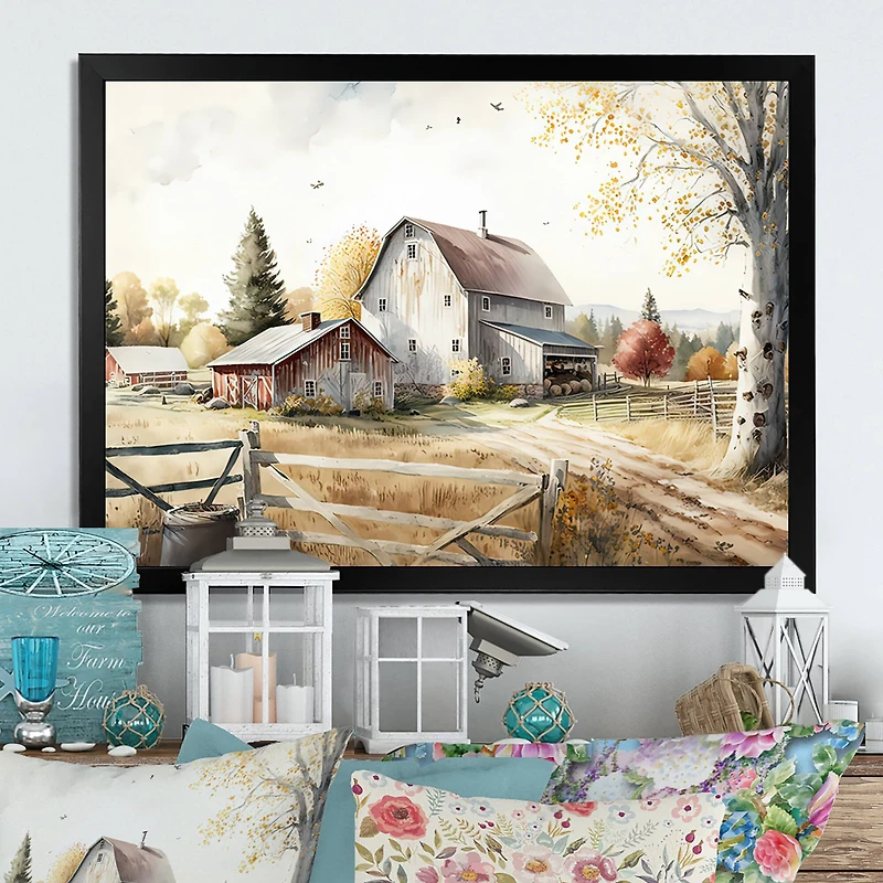 Designart 'Beautiful Barn In Spring II' Farmhouse / Country Framed Canvas Wall Art