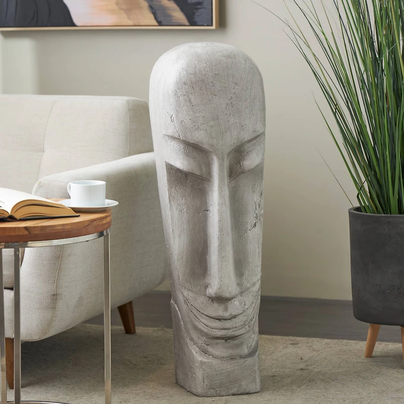 37" Gray Face Totem Sculpture