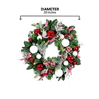 Village Lighting 30" Pre-Lit Nordic Christmas Wreath, Red & Clear LED Lights