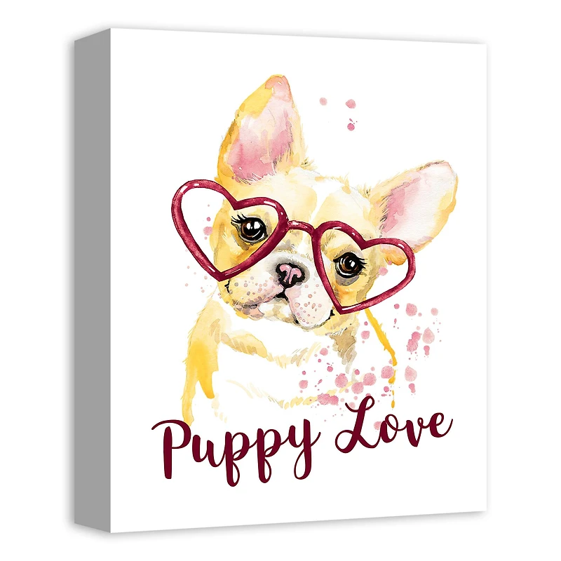 Heart Glasses Puppy Love 11" x 14" Canvas Wall Art