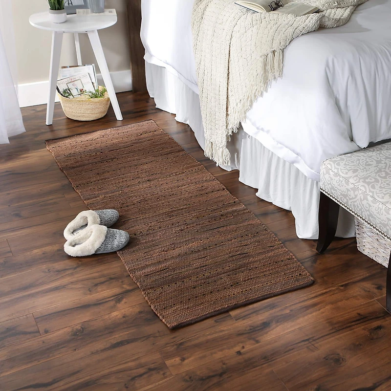 DII® Leather Brown Rag Rug, 2ft. x 6ft.