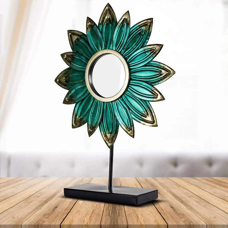 17.5" Turquoise Metal Flower Sculpture