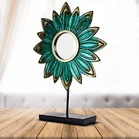 17.5" Turquoise Metal Flower Sculpture