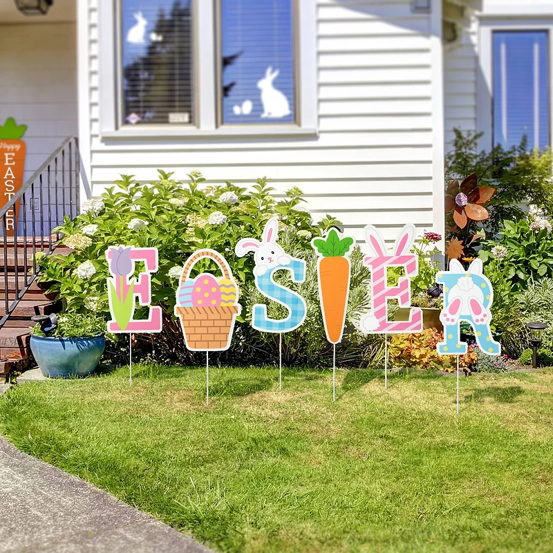 Glitzhome® 49.5" Set of 6 Easter Icon Metal Yard Stake