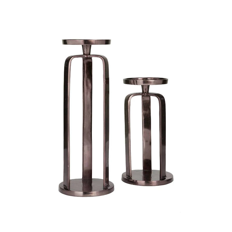 CosmoLiving by Cosmopolitan Set of 2 Black Aluminum Modern Candle Holder, 14" x 10"