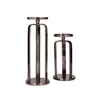 CosmoLiving by Cosmopolitan Set of 2 Black Aluminum Modern Candle Holder, 14" x 10"