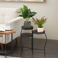 20" Metal Curved Folding 3-Tier Plant Stand with Floral & Scroll Patterns