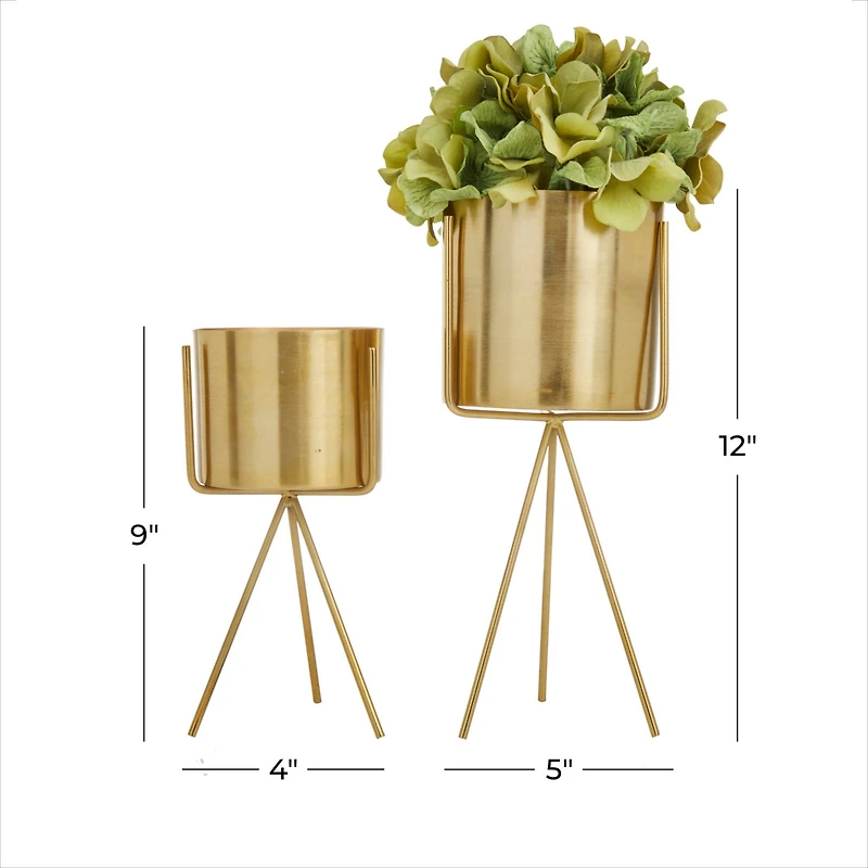 Gold Contemporary Planter, Set of 2" 12", 9"