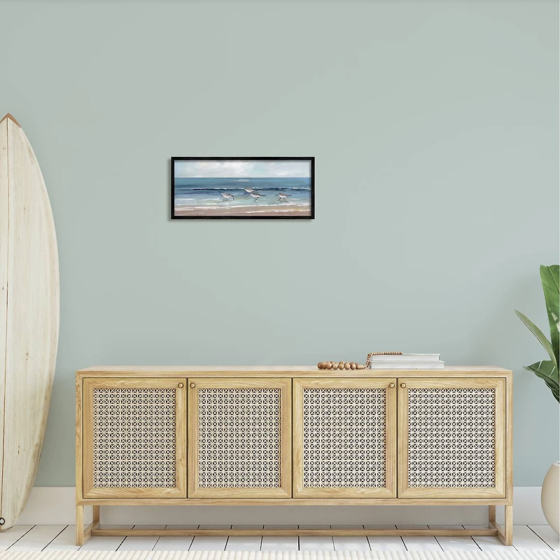 Stupell Industries Sandpipers Birds Cloudy Sky Beach Shore Painting Framed Giclee Art