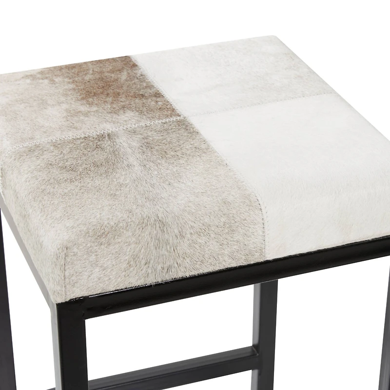 Black Iron and Leather Industrial Stool, 24" x 14" x 14"