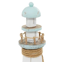 Coastal White Wooden Lighthouse Sculpture, 15" x 6" x 6"
