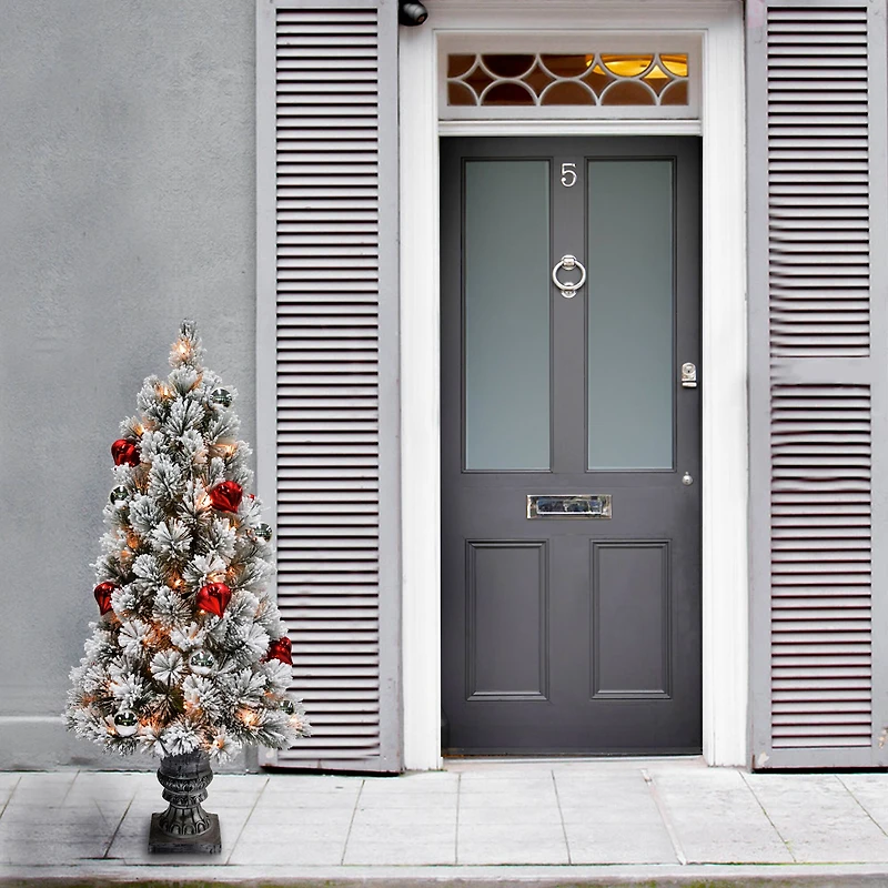 5ft. Pre-Lit Snowy Bristle Pine Artificial Christmas Entrance Tree, Clear Lights