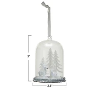 Hello Honey® 5" White & Silver Glass Cloche with Deer & Trees Ornament