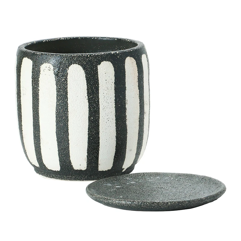 Hello Honey® 7.5" Black & White Hand-Painted Terra Cotta Planter with Saucer Set