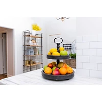 Hello Honey® 18.5" Distressed Black Wood 2-Tier Tray