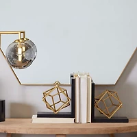 The Novogratz 8" Gold Stainless Steel Overlapping Cube Geometric Bookends with Black Bases Set