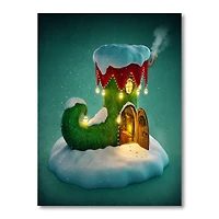 Designart 20" Elf Shoe House On Snow Christmas Island Canvas Art Print