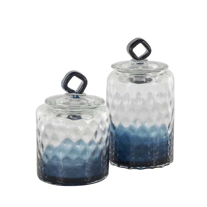 Glass Geometric Faceted Ombre Decorative Jars with Diamond Knobs