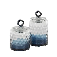 Glass Geometric Faceted Ombre Decorative Jars with Diamond Knobs