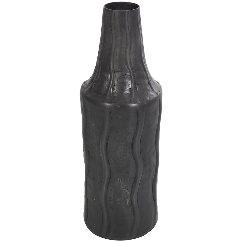 14" Black Metal Snakeskin Inspired Vase with Dimensional Wavy Accents