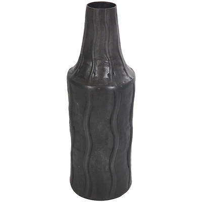 14" Black Metal Snakeskin Inspired Vase with Dimensional Wavy Accents