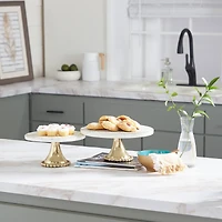 Set of 2 Gold Stoneware Natural Cake Stand, 12", 10"
