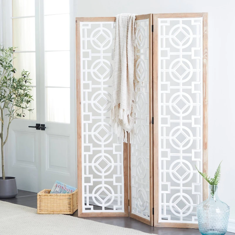 White Wood Farmhouse Room Divider Screen, 72" x 54" x 1"