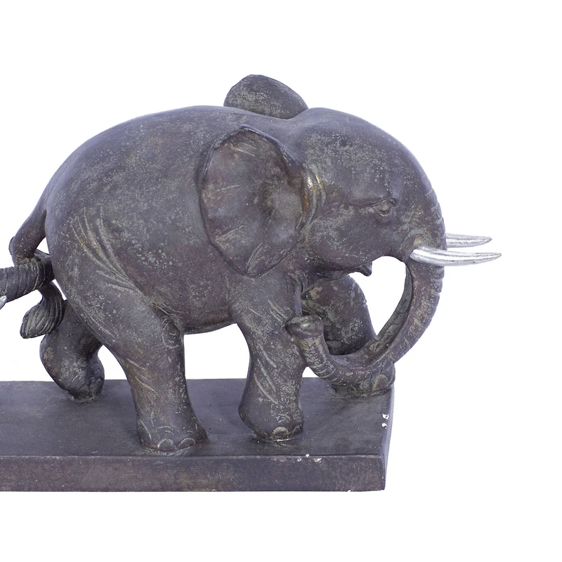 11" Brown Eclectic Polystone Elephant Sculpture