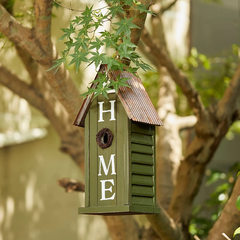 Glitzhome® 14.75" Distressed Wood HOME Birdhouse