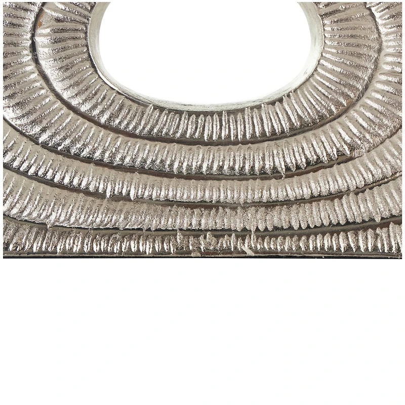 12" Silver Aluminum Geometric Circular Vase with Linear Etchings