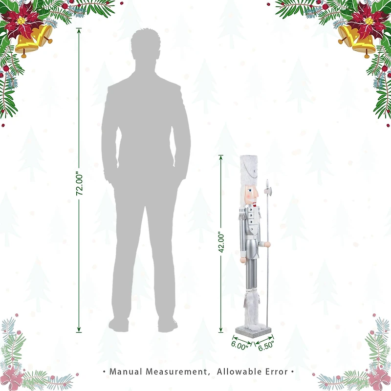 Glitzhome® 42"H Wooden Christmas Silver Dressed Soldier Nutcracker