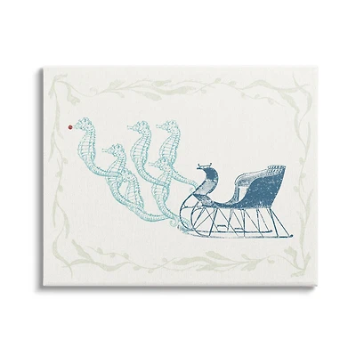 Stupell Industries Seahorse Santa Sled Nautical Christmas Canvas Wall Art