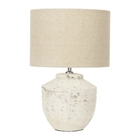 Hello Honey® 19.5" Distressed Cream Cement Table Lamp with Linen Shade