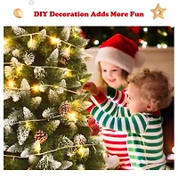 Costway 7.5ft. Snow Flocked Pencil Hinged Christmas Tree with Pinecones