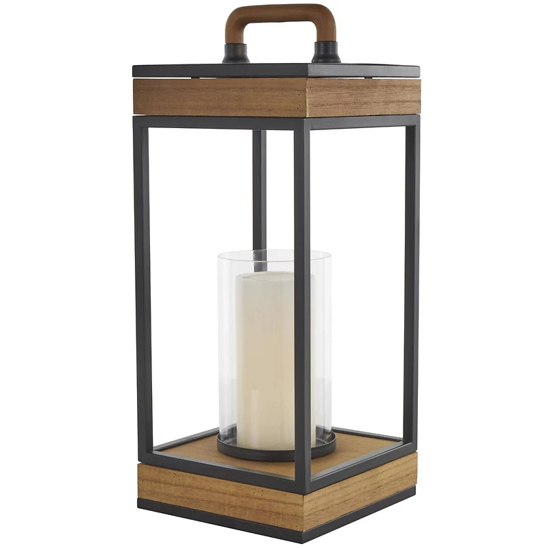 17" Brown Metal Open Frame Candle Lantern with Black Metal Accents