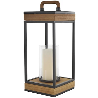 17" Brown Metal Open Frame Candle Lantern with Black Metal Accents