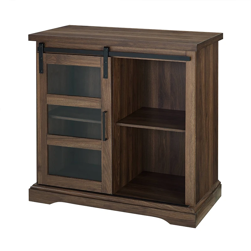 Walker Edison 32" Dark Walnut Sliding Glass Door Modern Accent Cabinet
