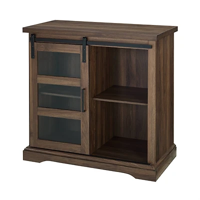 Walker Edison 32" Dark Walnut Sliding Glass Door Modern Accent Cabinet