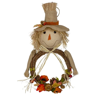20" Tan & Orange Fall Harvest Scarecrow Wreath Wall Decor