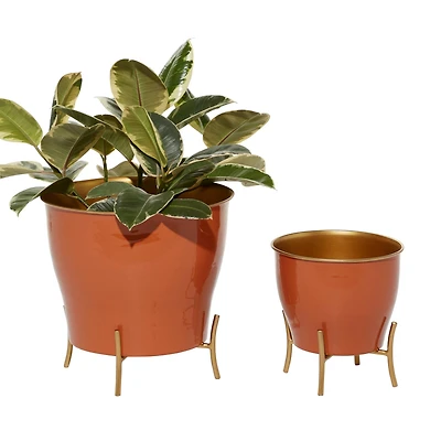 The Novogratz Orange Metal Farmhouse Planter Set, 9" & 12"