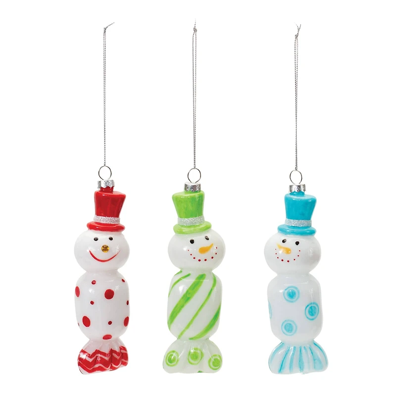 12ct. 6" Glass Snowman Candy Ornaments