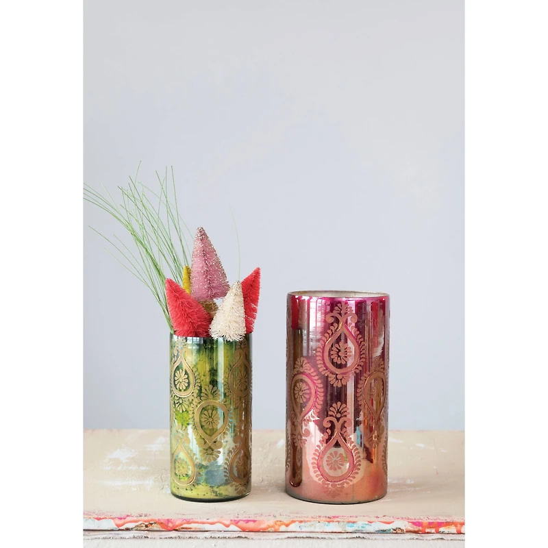 Hello Honey® 7.5" Round Etched Mercury Glass Vase